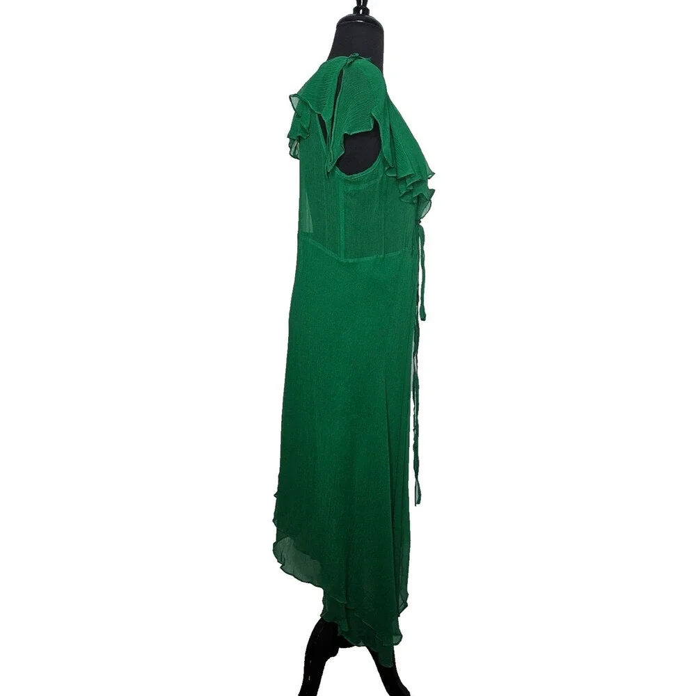 TULULA 100% Silk Duster Robe Large Green Fairy Ethereal Coquette Soft Girl